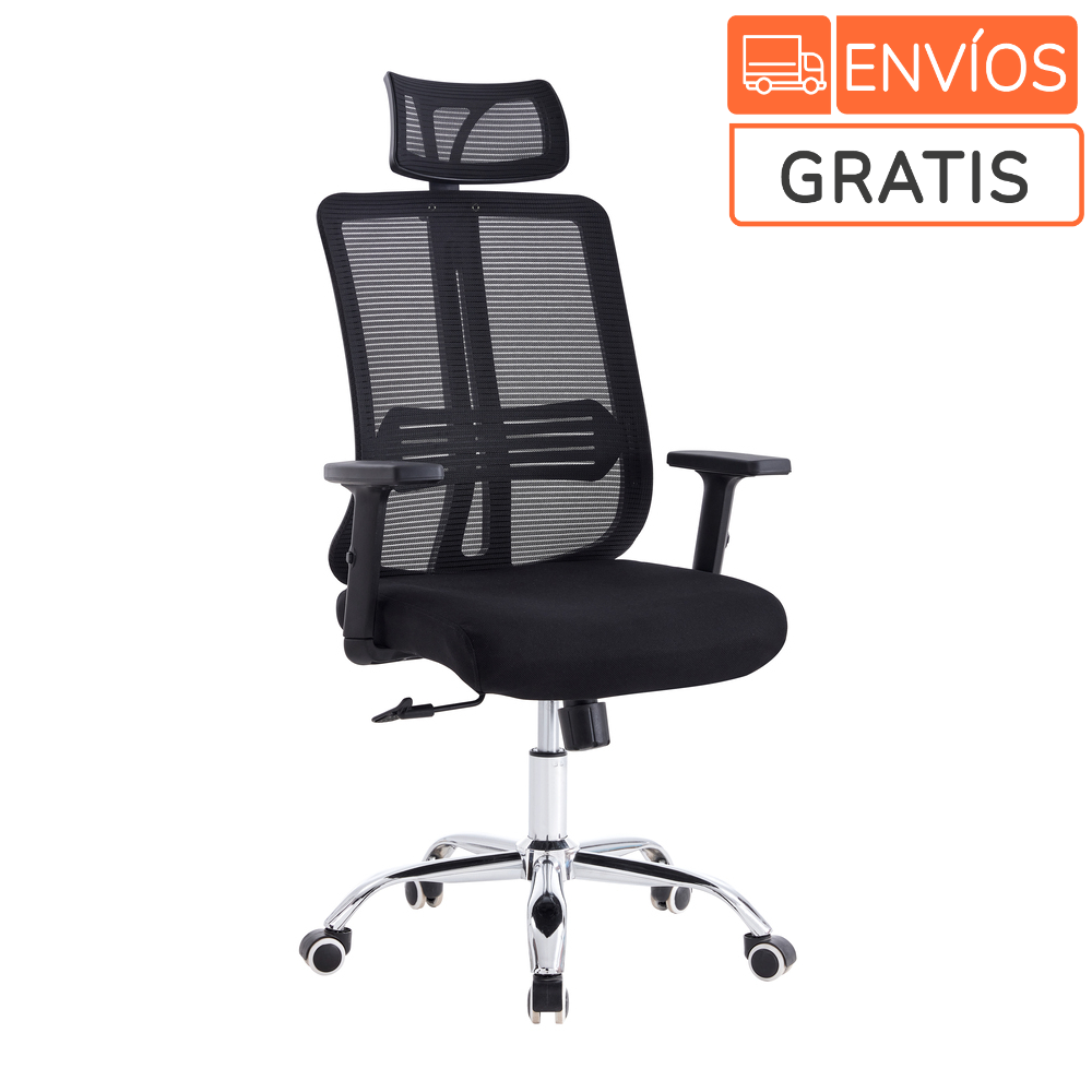 Silla Oficina X-123B, Negro, Con Cómodo Espaldar Y Rodachines